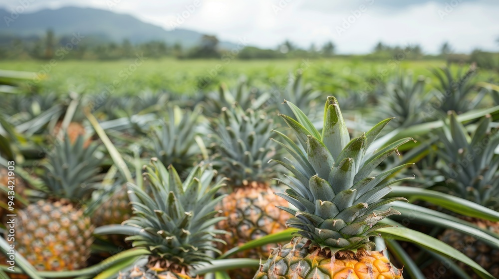 Ripe pineapples ready for picking in Asia Ripe pineapples ready for picking in Asia