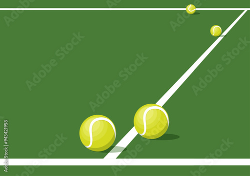 Tennis ball vector. Tennis ball in the field. wallpaper. free space for text. copy space.