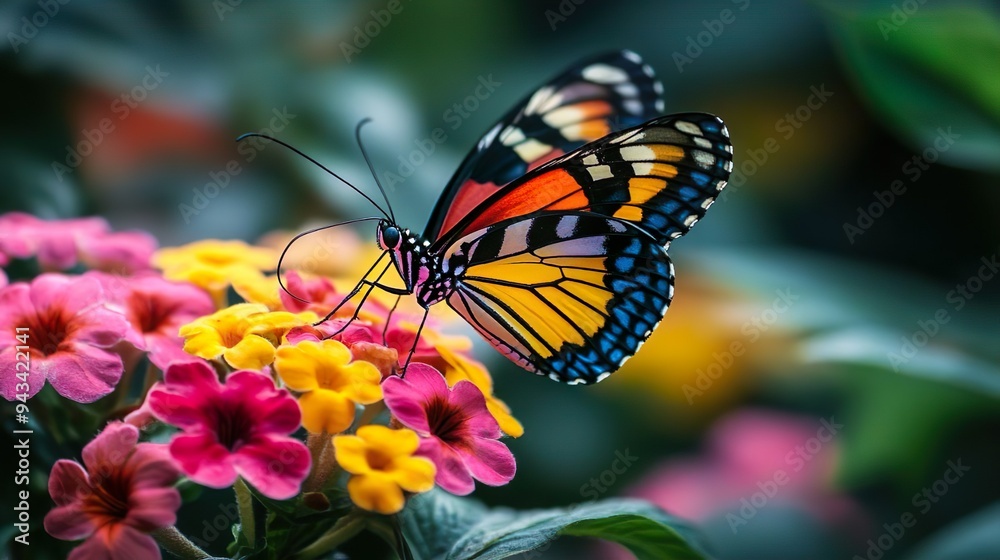 Fototapeta premium Colorful butterfly on a lively flower perfect for showcasing the beauty of insects in nature