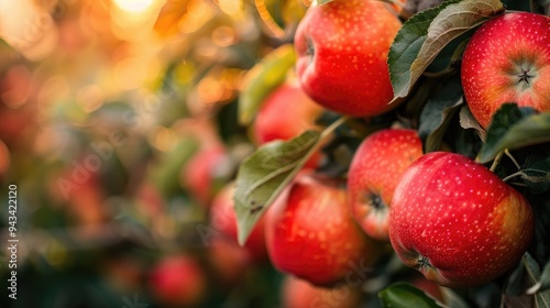 Ripe red apples ready to be picked in orchard photo