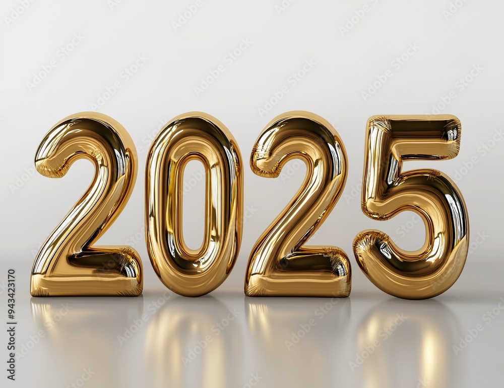 Golden New Year 2025 typography with vibrant, festive design elements
