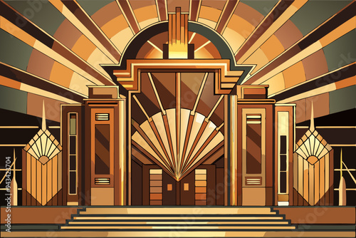 Art Deco Building Facade with Sunburst Design