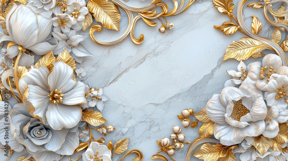 Intricate Glaze Metallic Baroque Floral Wall Art with Golden Accents. Intricate Glaze Metallic Baroque Floral Wall Art with Golden Accents.