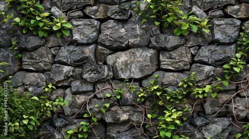 Rocky wall with foliage facing forward