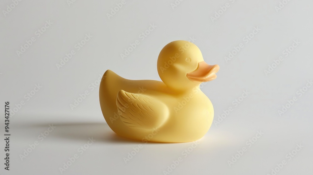 Rubber duck in yellow color on white backdrop Rubber duck in yellow color on white backdrop