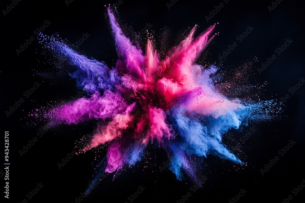 Explosion of colored powder on black background ,generative ai Explosion of colored powder on black background ,generative ai