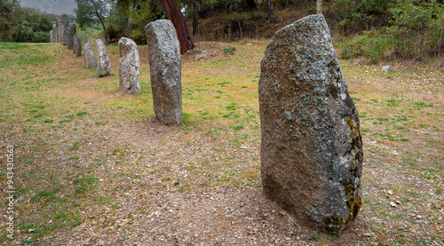 megalithic menhirs arise in the nuragic village of biru and concas photo