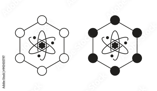 Antioxidant icon, atom in hexagon, packaging label, hexagonal atom symbol, antioxidant label sticker