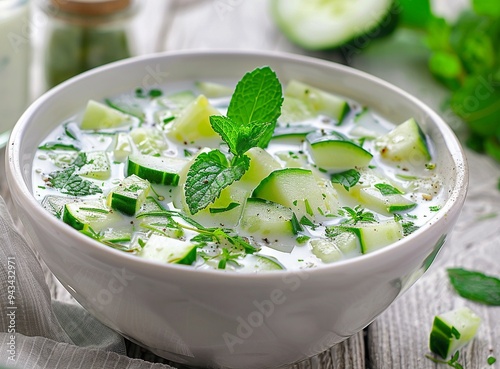 Bowl of Greek Tzazprimi with cucumber