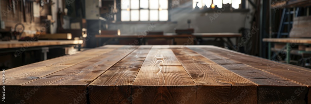 Rustic wooden table in workshop Rustic wooden table in workshop