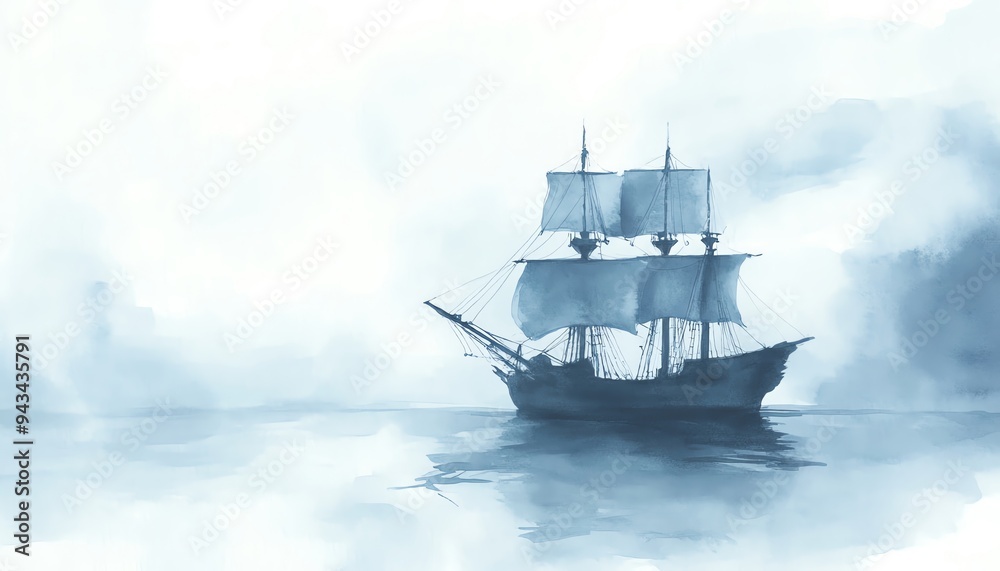 A serene watercolor painting of a majestic ship sailing through a misty ocean, embodying adventure and tranquility. A serene watercolor painting of a majestic ship sailing through a misty ocean, embodying adventure and tranquility.