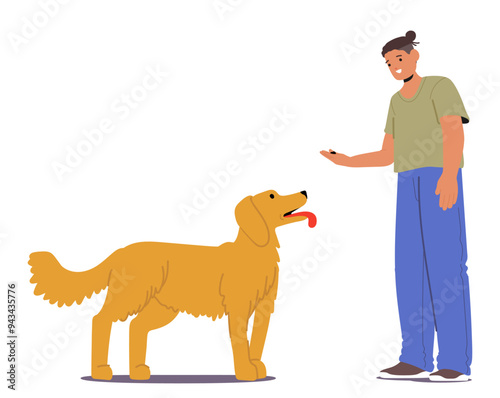 Character Training A Dog By Giving Commands. Handler Is Engaging With The Dog, Teaching Obedience And Discipline
