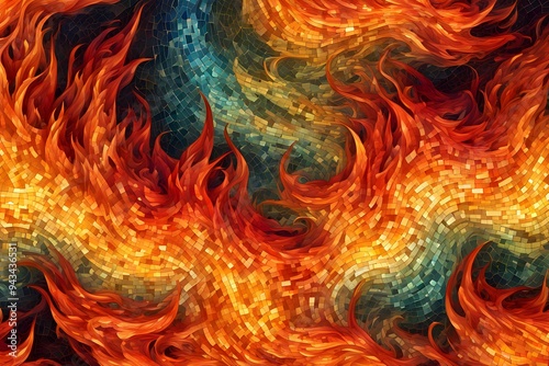 A background of flames forming a mosaic pattern with vibrant colors and dynamic shapes, AI Generated