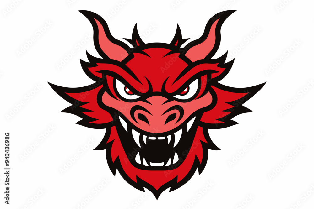angry traditional Chinese dragon head vector illustration on a white background angry traditional Chinese dragon head vector illustration on a white background