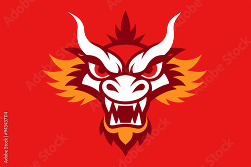 angry traditional Chinese dragon head vector illustration on a white background