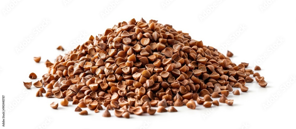 A side view copy space image of a heap of buckwheat seeds on a white background A side view copy space image of a heap of buckwheat seeds on a white background