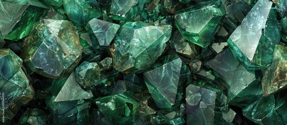Obraz premium A seamless background showcasing a shiny precious stone with copy space image featuring green crystal mineral gems in their natural environment displaying the texture of various precious and semipreci