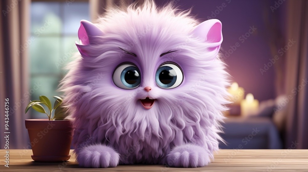 a happy purple fluffy creature holding a white blank sign, characterized by adorable eyes and a lovely demeanor. a happy purple fluffy creature holding a white blank sign, characterized by adorable eyes and a lovely demeanor.