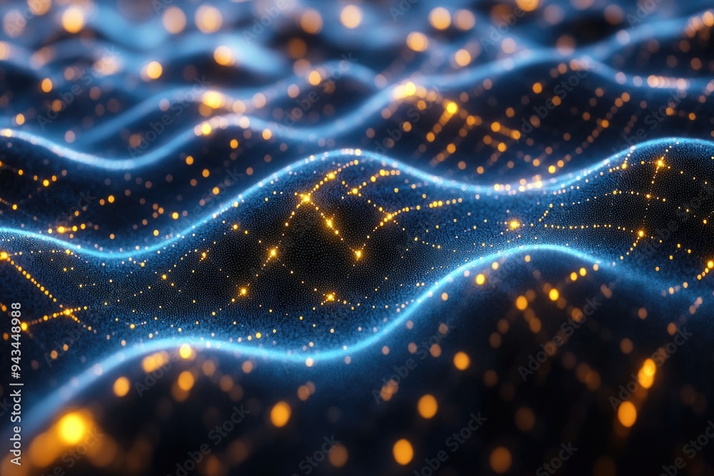 Futuristic Abstract Network Technology with Gold Lines and Premium Dots on Blue Hi-Tech Background Futuristic Abstract Network Technology with Gold Lines and Premium Dots on Blue Hi-Tech Background