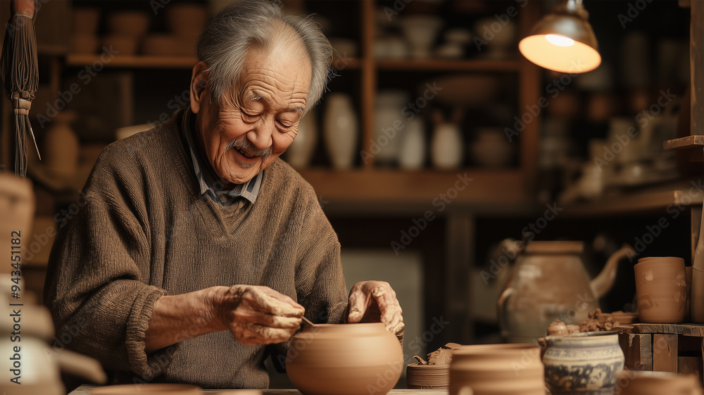 陶芸を行う熟練工の手仕事 陶芸を行う熟練工の手仕事