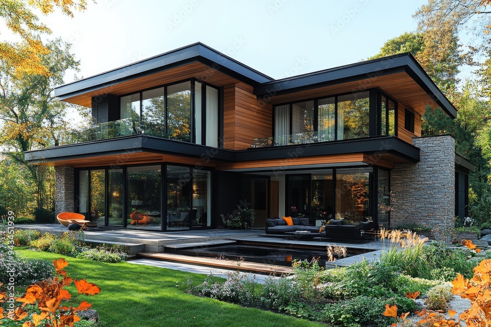 Modern Home with Sleek Roller Shutter Windows, Stylish Terrace, and Elegant Garden Design Modern Home with Sleek Roller Shutter Windows, Stylish Terrace, and Elegant Garden Design
