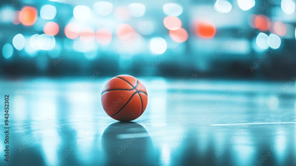 Basketball on a Court with Bokeh Lights Basketball on a Court with Bokeh Lights