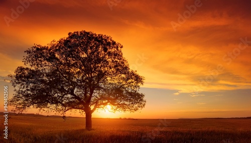 beautiful tree at sunset vibrant orange with free copy space