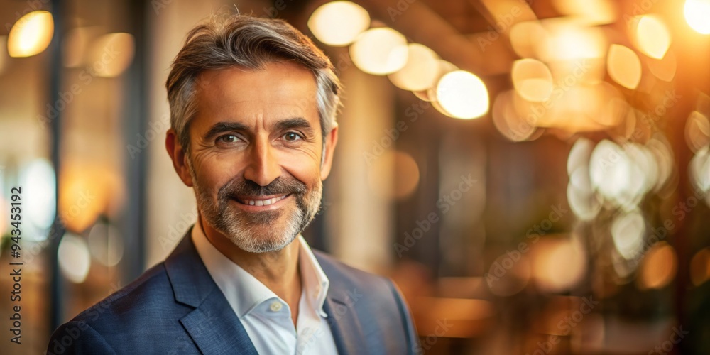 Authentic corporate leader portrait with warm lighting, shallow depth, earthy tones, relaxed posture, genuine smile, and subtle background blur, conveying approachability and reliability.