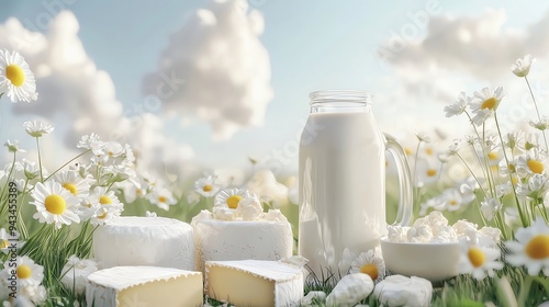 Organic dairy products, milk and cheese, farm-fresh and wholesome photo