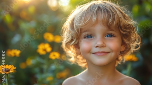 Wallpaper Mural Smiling child in a sunflower field at sunset Torontodigital.ca