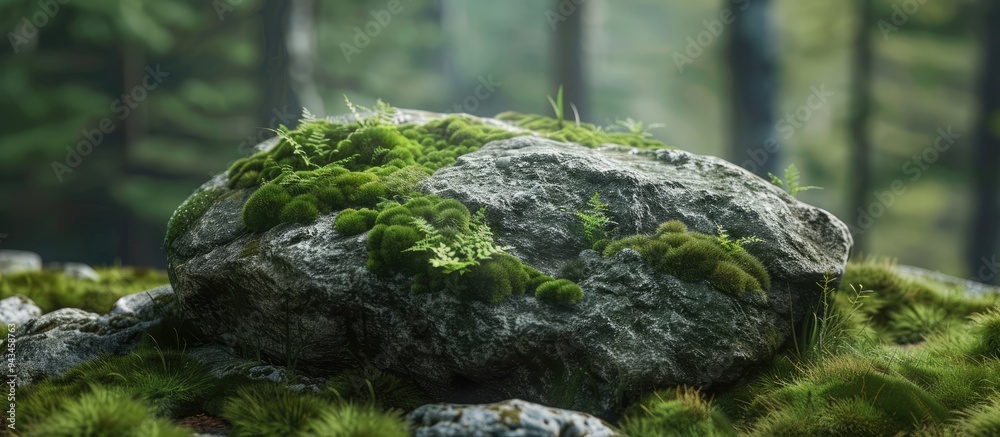 Mossy rock with green cedar covering and copy space image included Mossy rock with green cedar covering and copy space image included