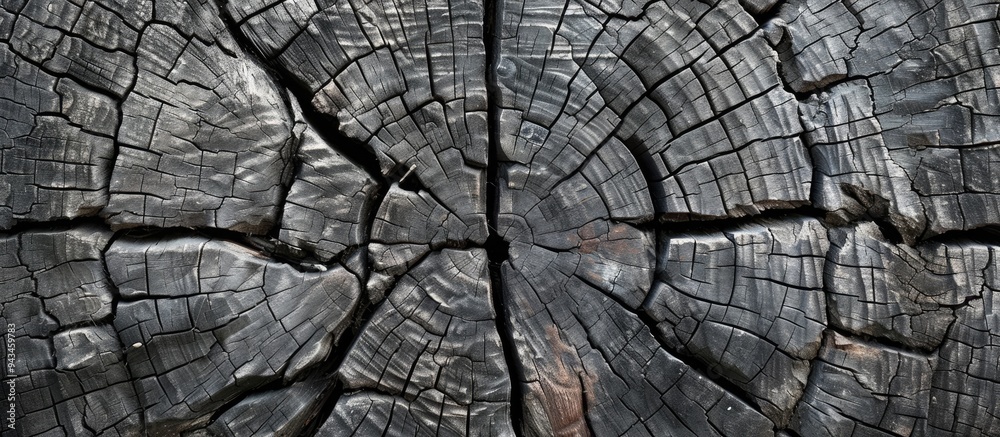 Fototapeta premium A textured backdrop featuring aged gray wood patterns offers a place for text or images Copy space image of an old cracked gray log trunk in the background provides texture