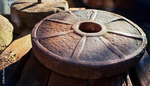 old millstones for the mill close up photo photo