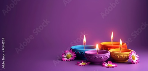 Colorful candles with flowers photo