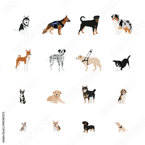 Dogs Assorted Minimal Cutout Flat Vector Illustrations Pack