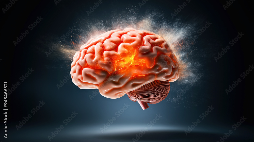 Exploding Human Brain with Illuminated Nerve Fibers Depicting Cognitive ...