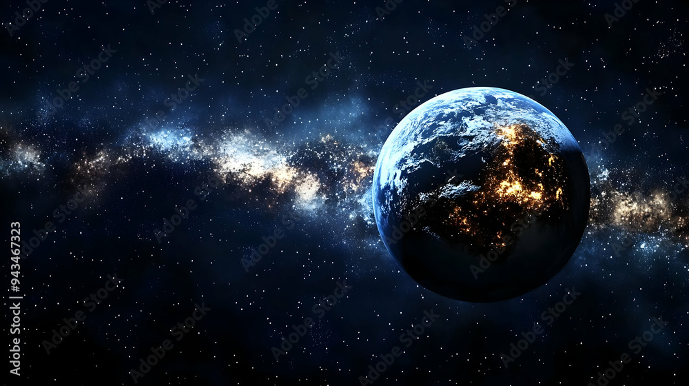 Fototapeta premium A beautiful view of Earth from space with the Milky Way galaxy in the background.