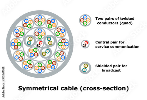 Symmetrical cable (cross-section), vector illustration isolated on white