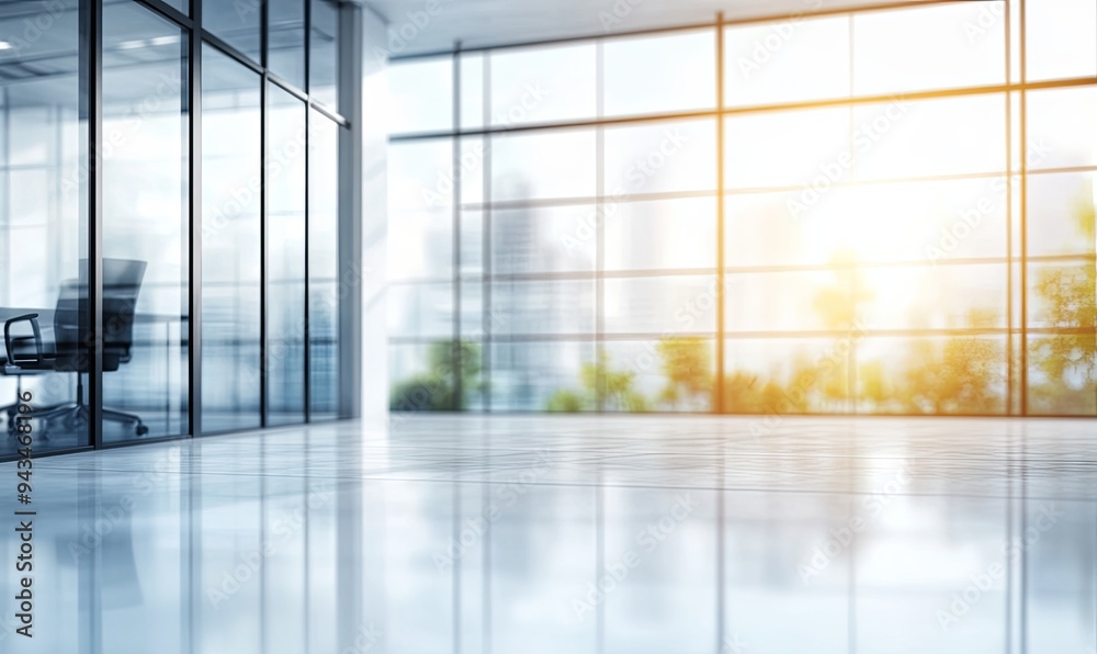 Modern office interior with large windows and bright sunlight. Modern office interior with large windows and bright sunlight.