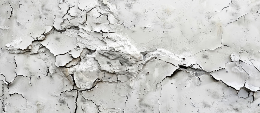 A white and gray wall displaying cracks holes and with ample copy space image A white and gray wall displaying cracks holes and with ample copy space image