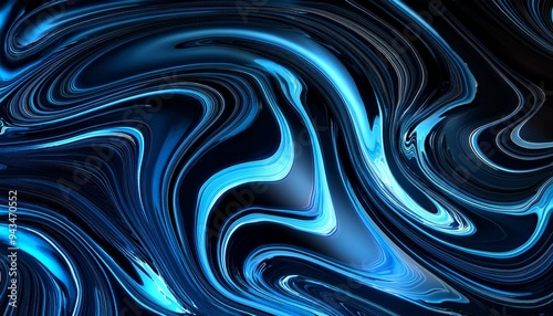 abstract liquid texture black and blue with meandering neon color