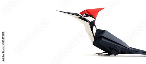 Ivory billed woodpecker origami on white background ideal for kids with a blank area for text or images. Creative banner. Copyspace image photo