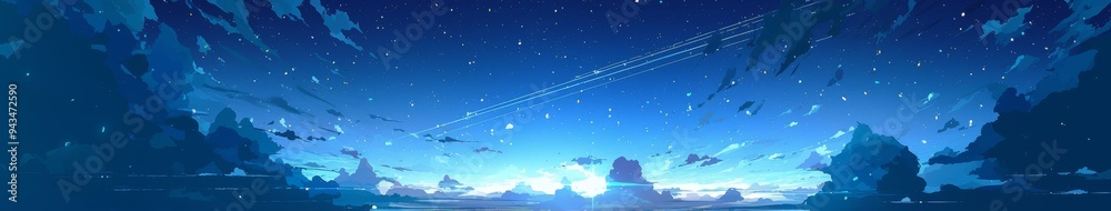 Naklejka premium Enchanting Anime-Inspired Shooting Star: Celestial Fantasy Artwork for Graphic Design. Minimalist Composition with Elegant Gradient Texture. Creative Marketing Template with Copy Space for Cultural an