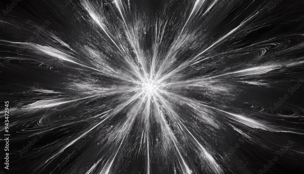 Obraz premium super nova in monochrome an abstract fractal image with an exploding star design in black an grey