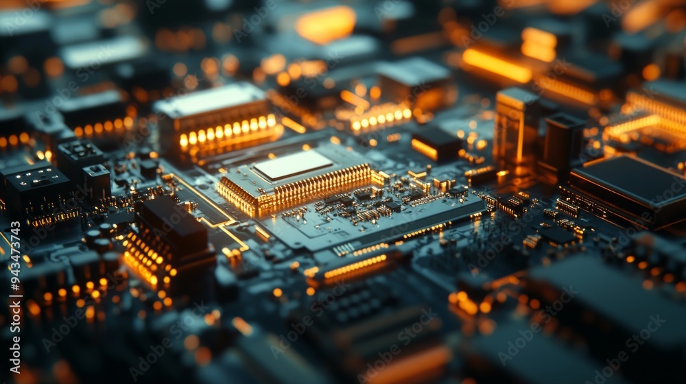 Close-up of a Circuit Board with Glowing Components Close-up of a Circuit Board with Glowing Components
