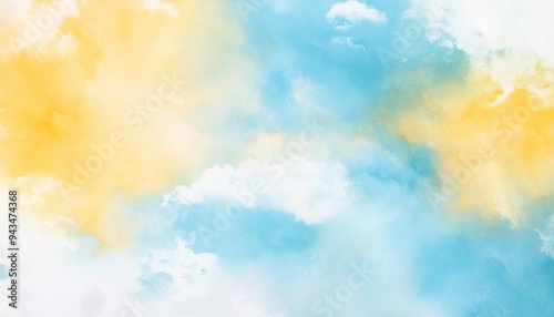 pastel blue and yellow abstract cloudy sky watercolor background texture with soft spring colors