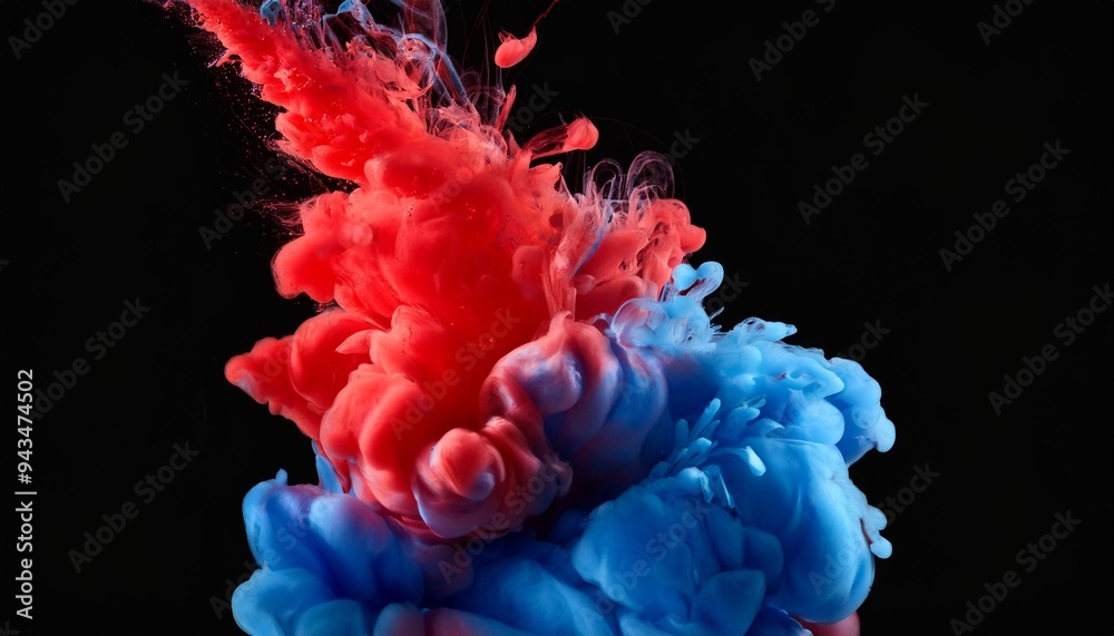 Obraz premium vibrant color cloud red and blue paint drops in water creating abstract mix on black