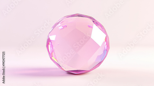 A crystal vivid sphere geometric shape with iridescent pink color on a white background. Concept of modern digital art and creativity