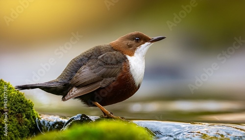 white throated dipper cinclus cinclus with pray photo