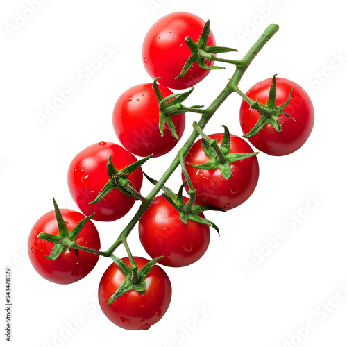 Fresh cherry tomatoes on a branch. Isolated on transparent background. PNG design element.